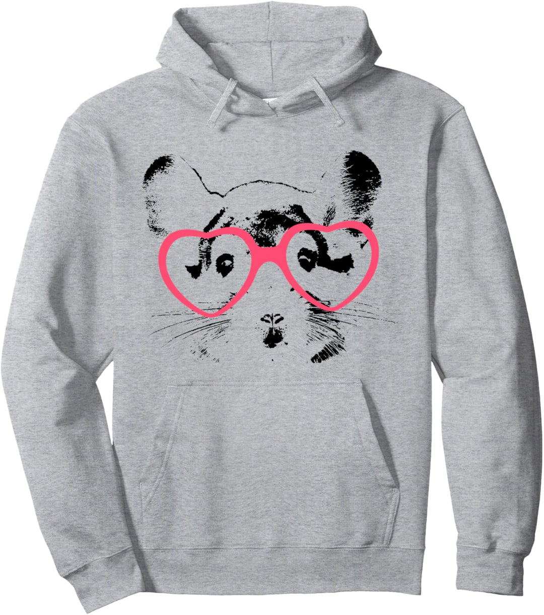 Chinchilla Herz Brille pink Valentinstag Pullover Hoodie