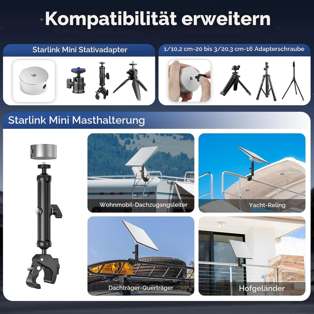 XLTTYWL 2025 Starlink Mini-Stativhalterung, Aluminium-Adapter für Starlink Mini-Antenne mit 1/4"-20