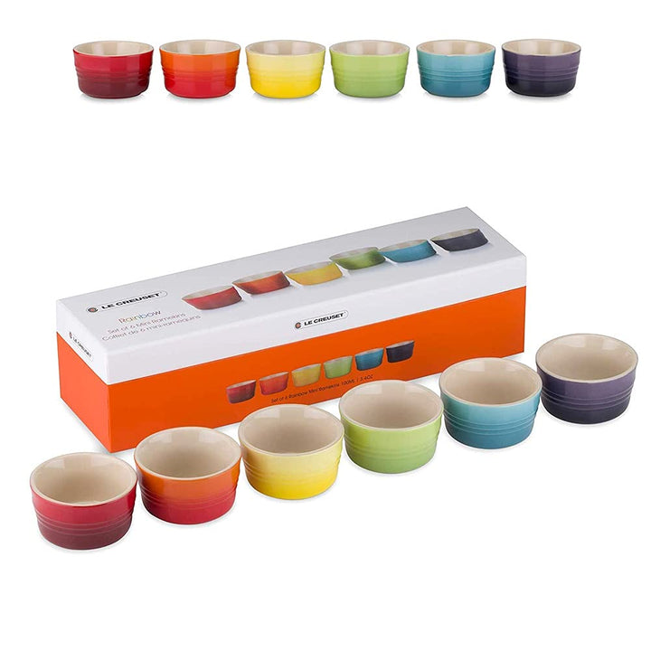 Le Creuset 6er-Set Mini Förmchen aus Steinzeug, Je 100 ml, Steinzeug, Regenbogen, 79134108359030 6er