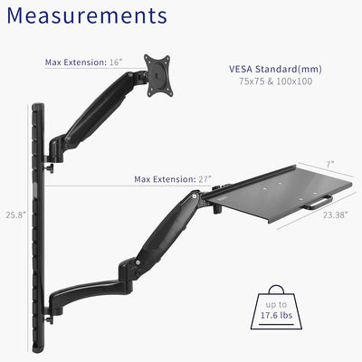 VIVO Sitz-Steh-Wandhalterung mit Gegengewicht Höhenverstellbarer Monitor- und Tastatur-Arbeitsplatz