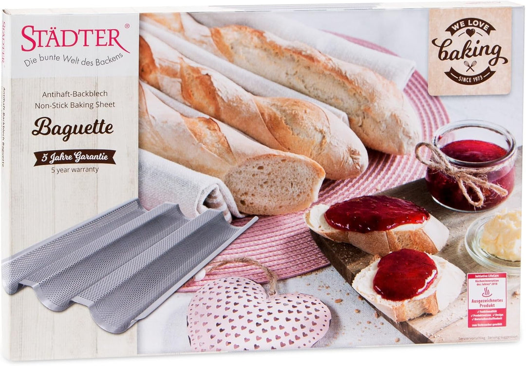 Staedter - Baguette Backblech - 37 x 24 cm - für 3 Baguettes H 2,5 cm - hochwertige Antihaftbeschich