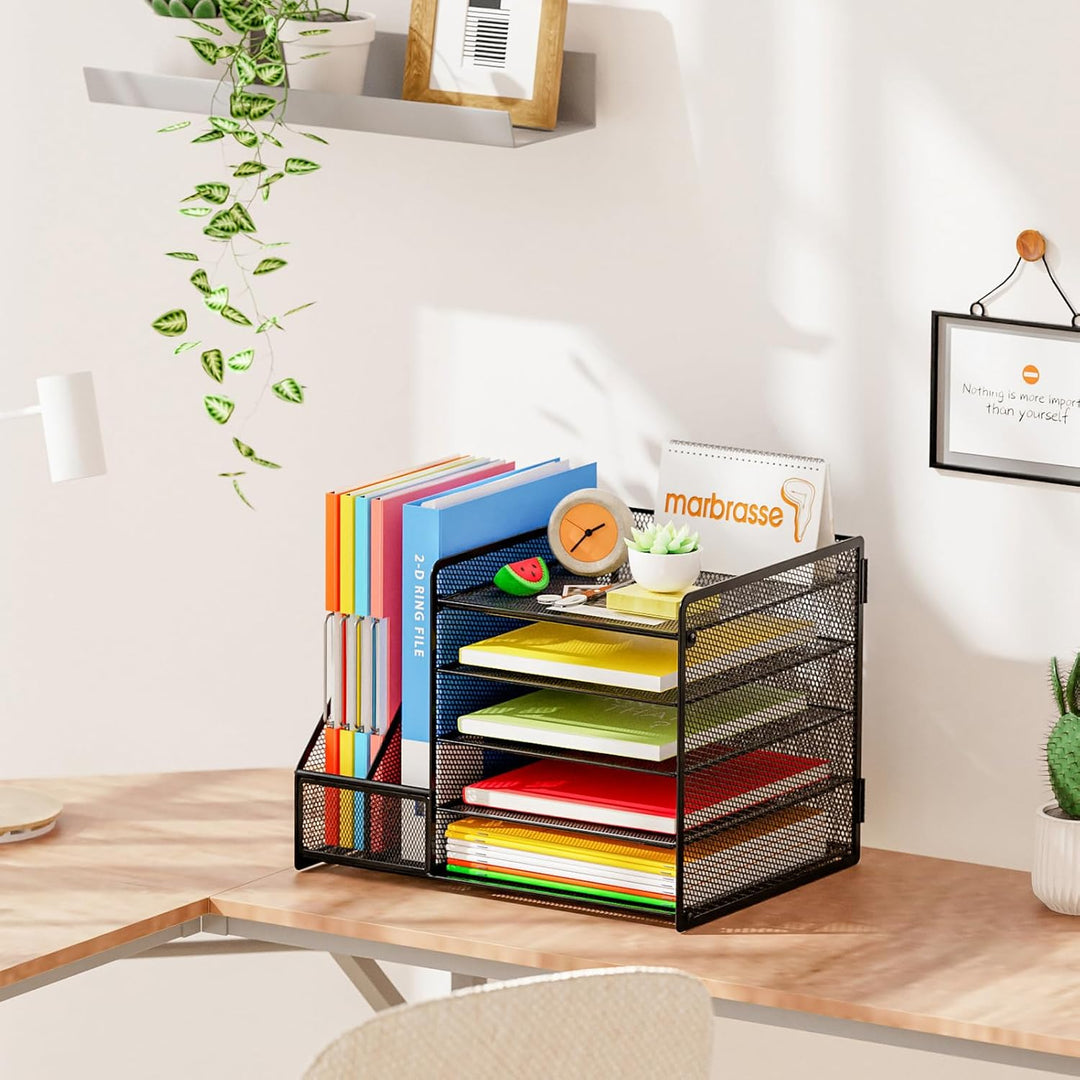 Marbrasse Schreibtisch Organizer mit Aktenhalter,5stöckig Papier-Briefablage,Netz-Schreibtisch-Organ