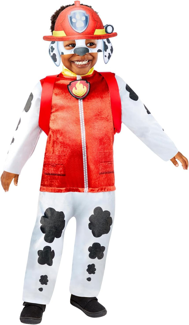 Amscan - Kinderkostüm Marshall aus Paw Patrol, Plüsch-Overall, Maske und Rucksack, Serie, Helfer auf