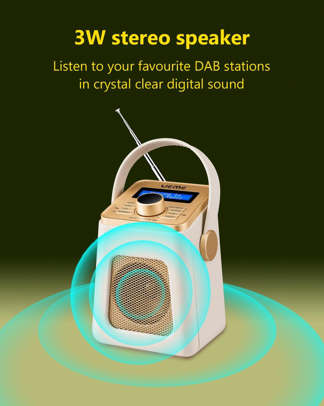 Mini DAB+ DAB Digitalradio und UKW Radio mit Bluetooth Lautsprecher, Radiowecker, und Leder Verkleid