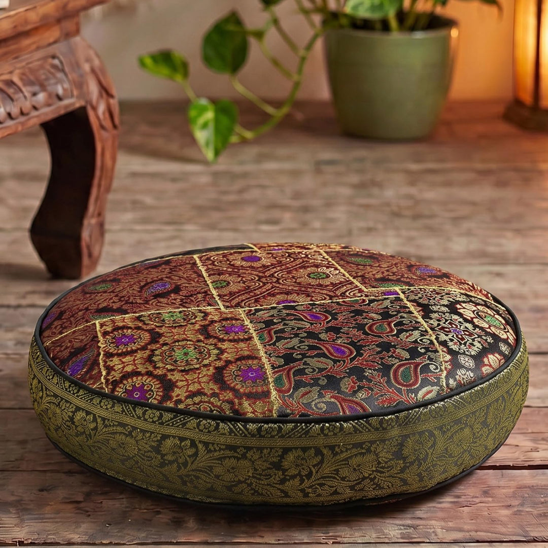 GURU SHOP Orientalisches Rundes Patchwork Kissen 40 cm, Sitzkissen, Bodenkissen mit Baumwollfüllung