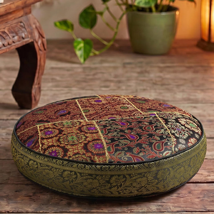 GURU SHOP Orientalisches Rundes Patchwork Kissen 40 cm, Sitzkissen, Bodenkissen mit Baumwollfüllung