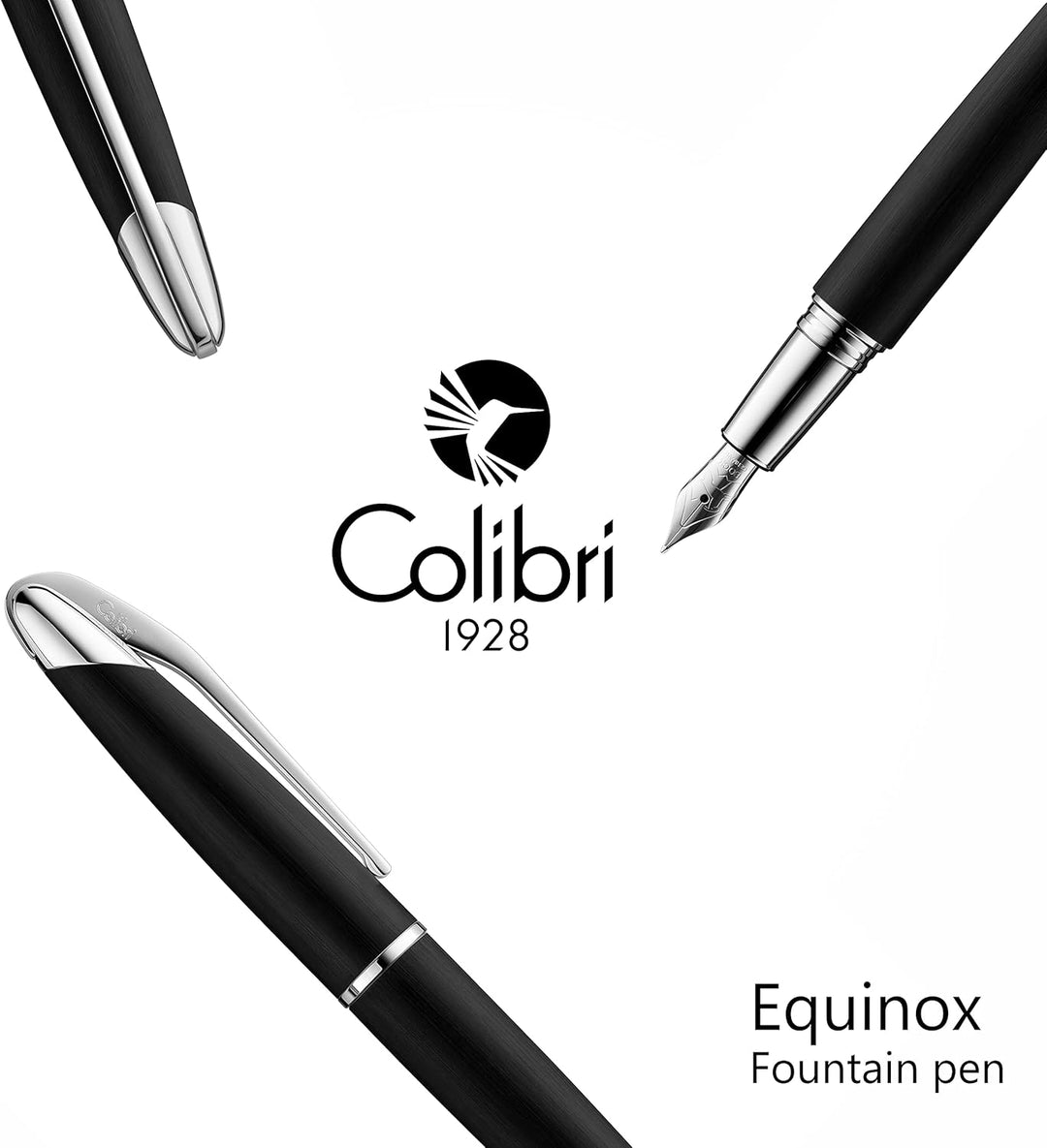 Colibri Equinox Füllfederhalter - Gebürsteter Schwarzes Stahl Und Chrom-Akzenten - Edel Füller - Boc