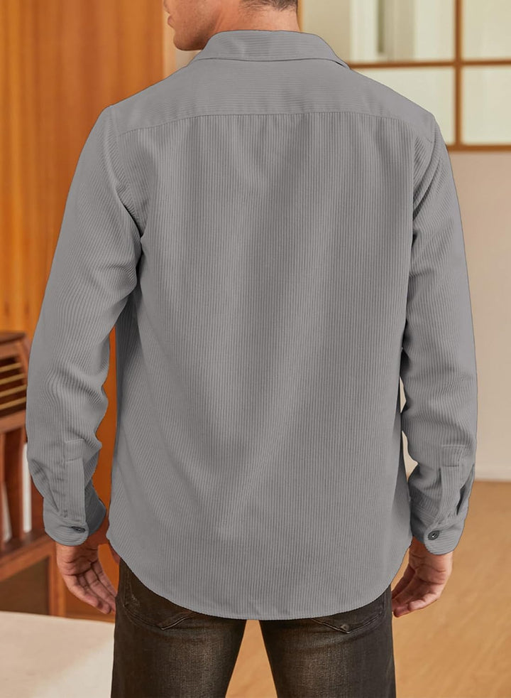 Herren Hemd Cord Langarm Freizeithemd Männer Jacke Regular Fit Button Up Hemdjacke Mit Klappentasche