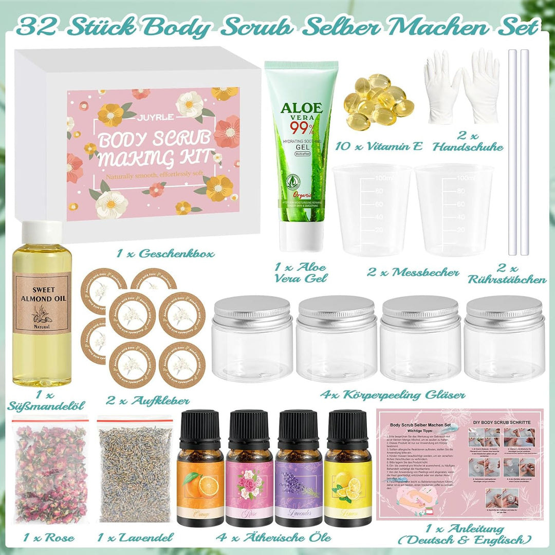 Body Scrub Selber Machen Set, JUYRLE Körperpeeling Bodyscrub Making Kit für Damen Herren, Kreative B