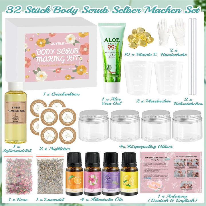 Body Scrub Selber Machen Set, JUYRLE Körperpeeling Bodyscrub Making Kit für Damen Herren, Kreative B