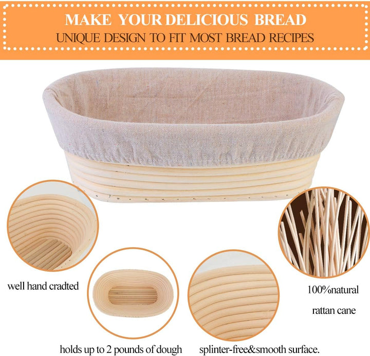 Litthing 2 Pcs Gärkorb ovales Gärkörbchen für Brot 25 x 15 x 8 cm Banneton Korb,Gärkorb aus Peddigro