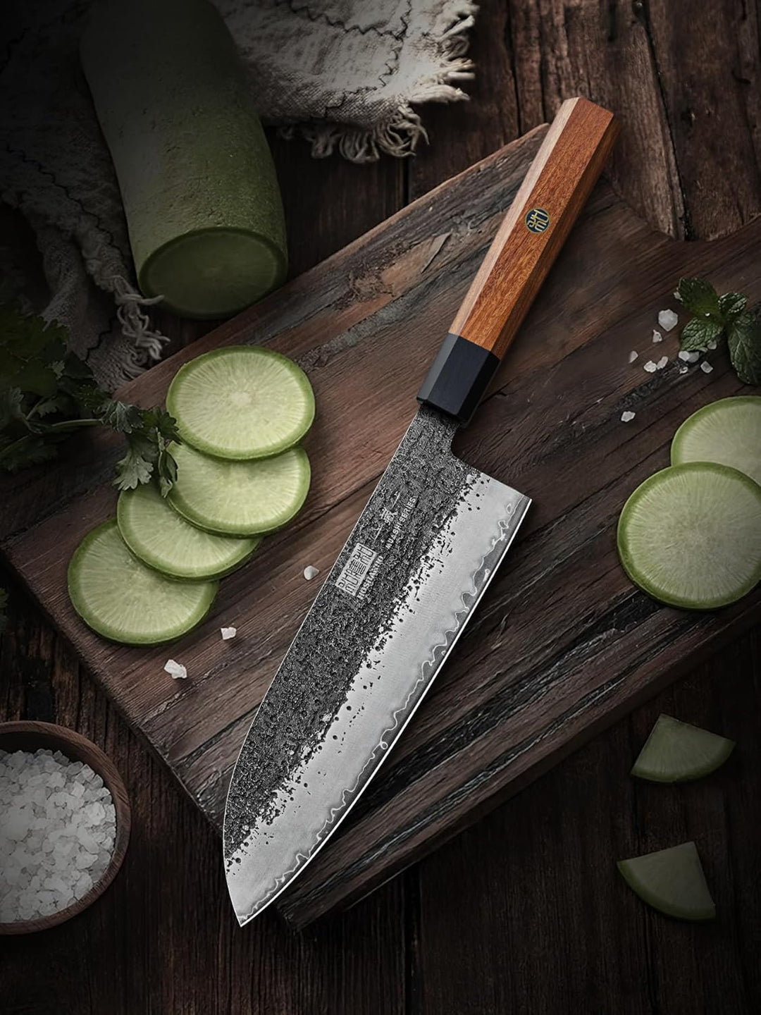 HOSHANHO Santoku Messer 18 cm, Japanisches Handgeschmiedetes Kochmesser, Ultrascharfes Küchenmesser