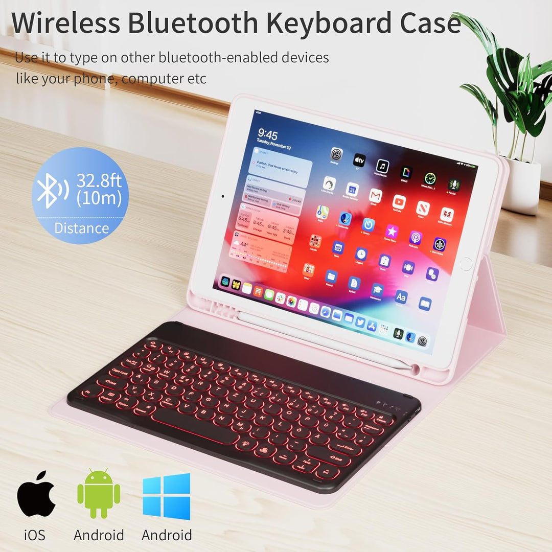 Hülle mit Tastatur für iPad 9/8/7 Generation (2021/2020/2019) 10.2 Zoll Soft TPU Rückschalemit Stift