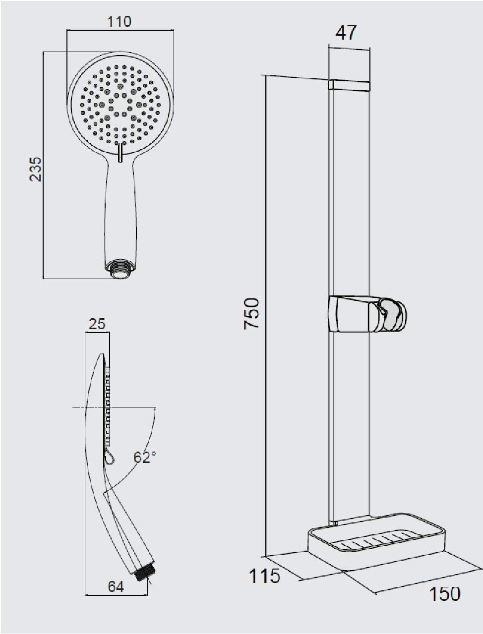 Duschstange Duschbrause Duschkopf Halter Ohne Bohren 3M Kleber (Mit Brausekopf Schwarz), Mit Brausek