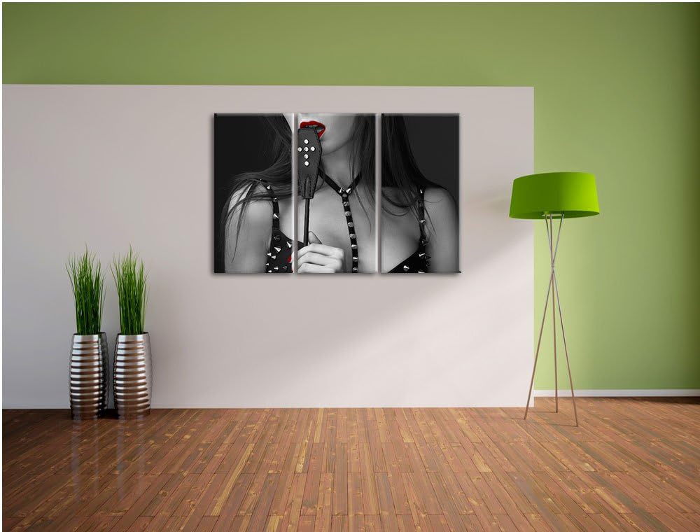 Dark Verführerische Frau mit Peitsche schwarz/weiss 3-Teiler Leinwandbild 120x80 Bild auf Leinwand,