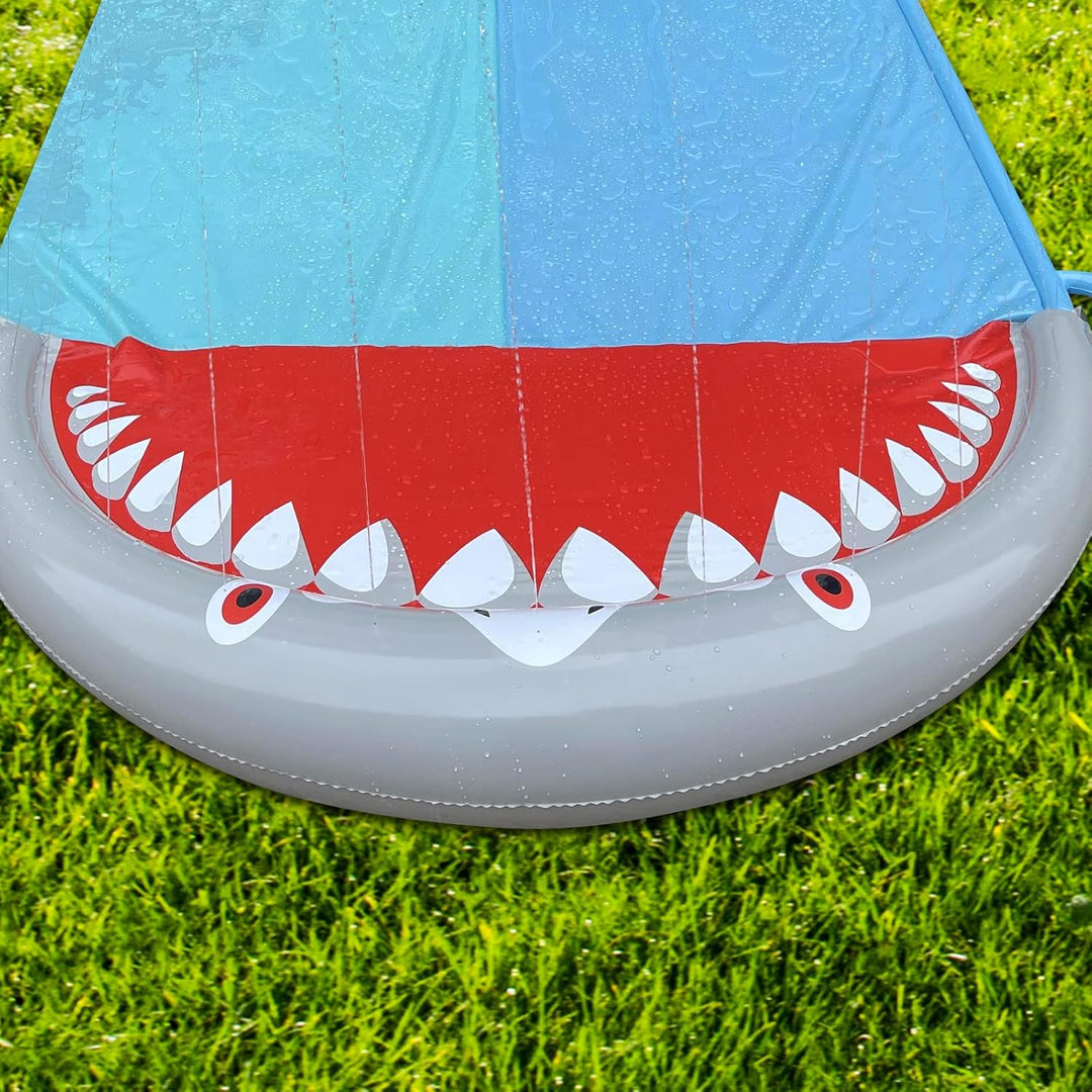 550x145cm Wasserrutsche, Doppel Wasser Rutsche, Wasserspielzeug Wassermatte mit 2 Bodyboards, Sommer