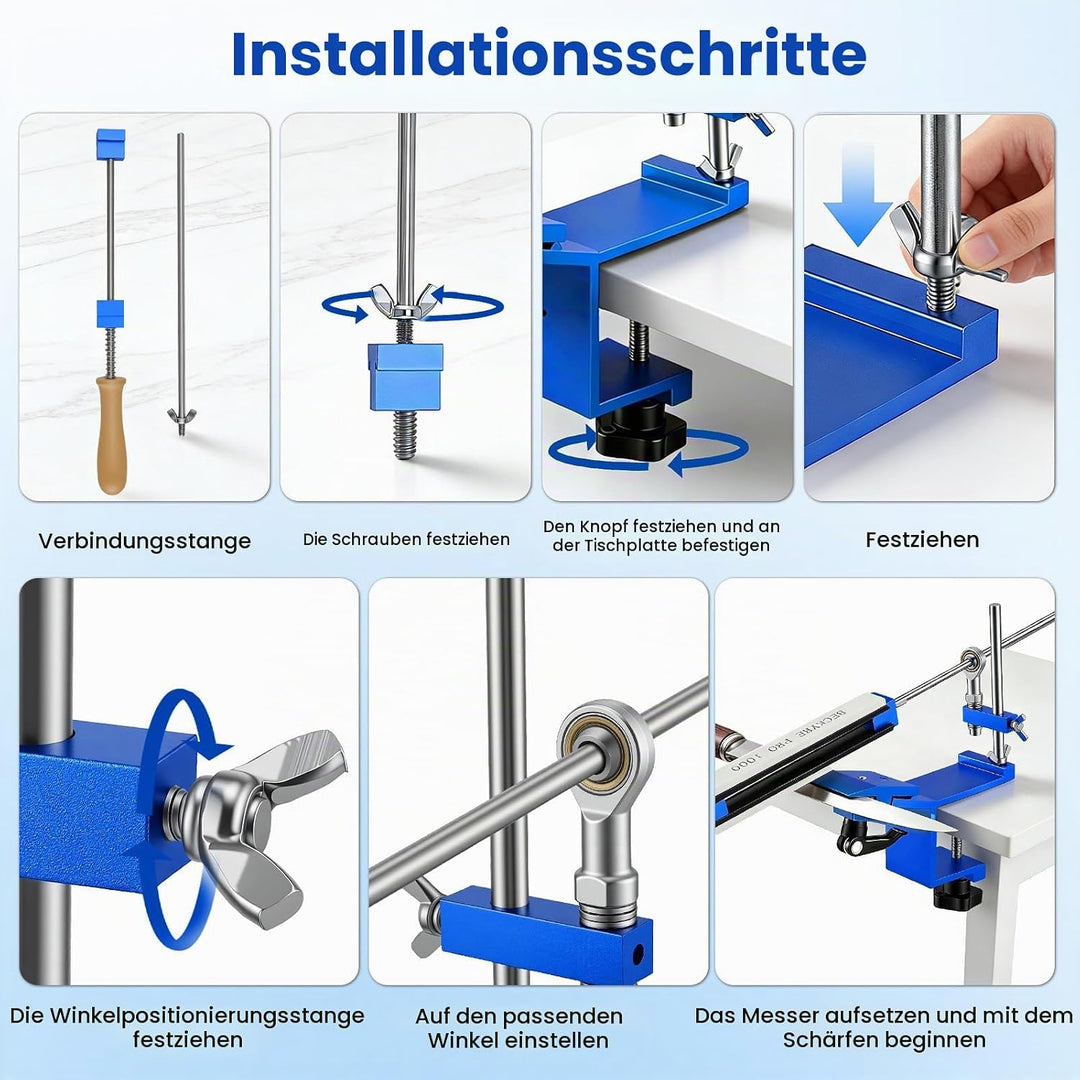 Messerschärfer mit 8 Schleifsteine, Messerschärfsystem Festwinkel mit Schnellspann-Design, Professio