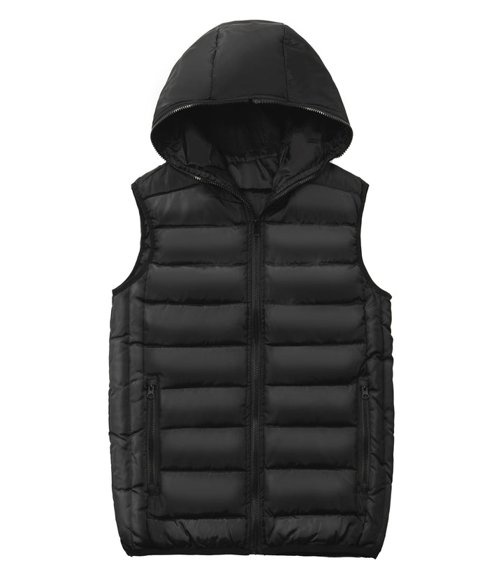 LAUSONS Kinder Warme Weste Jungen Steppweste Ärmellose Winterjacke Puffer Weste mit Kapuze Schwarz 1