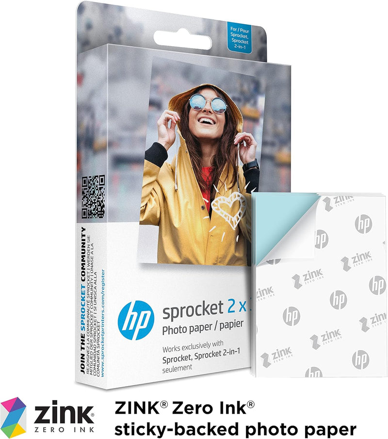 HP 2x3 "Premium Zink Fotopapier (50 Blatt), kompatibel mit tragbarem Kettenrad-Fotodrucker" 50 Blatt