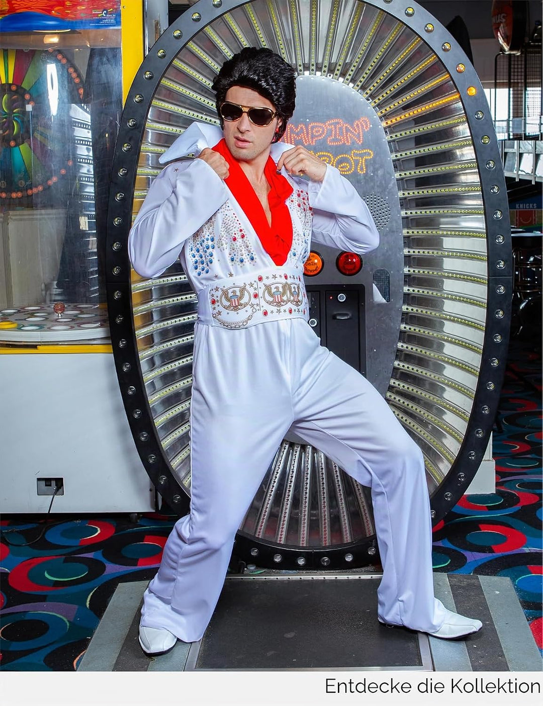 Vegaoo Schickes Elvis Presley-Kostüm für Erwachsene M Weiss/Opulenter Garten, M Weiss/Opulenter Gart