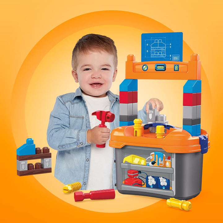 MEGA GNT92 - Bloks Werkbank mit 36 Teilen, Bausteineset, Konstruktionsspielzeug für Kleinkinder ab 2