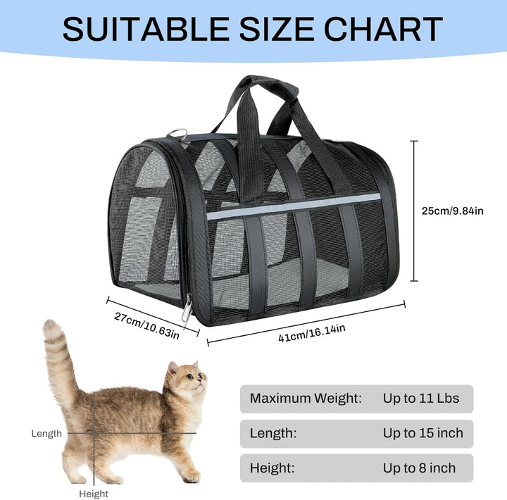 Flugtauglicher Haustierträger,atmungsaktives Mesh-Hund-Katzen-Reisetasche mit Reflektoren,tragbare H