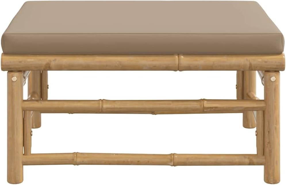 vidaXL Gartenhocker mit Taupe Kissen Bambus Fusshocker Taupe, Fusshocker Taupe