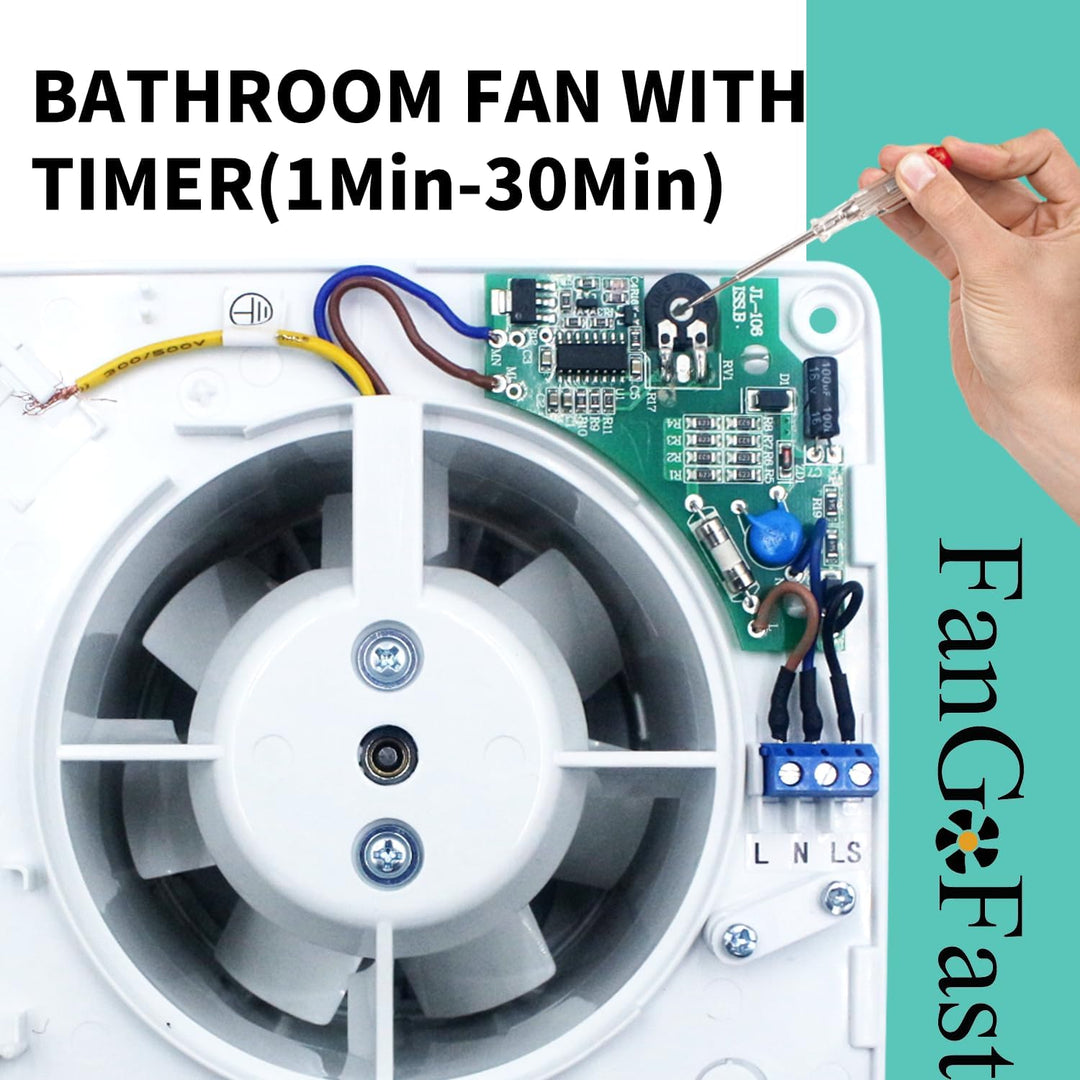 FanGoFast Badlüfter 100mm mit Nachlauf Abluftventilator Leiser 12W Leistungsstarke Wandventilator Lü