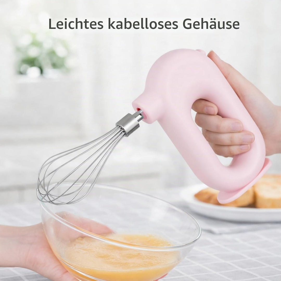 Elektrischer Handmixer, 1500mAh Wiederaufladbar Elektrischer Schneebesen, 4 Gang Einstellbarer Kabel