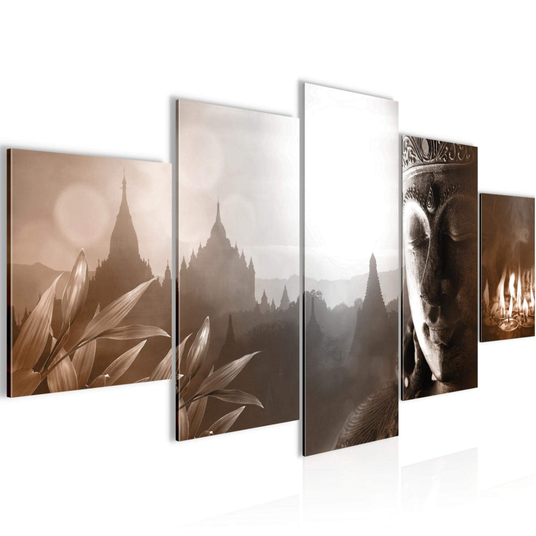 Runa Art Wandbilder Blumen Orchidee 5 Teilig Bild auf Vlies Leinwand Deko Wohnzimmer Zen Rot Grau 01