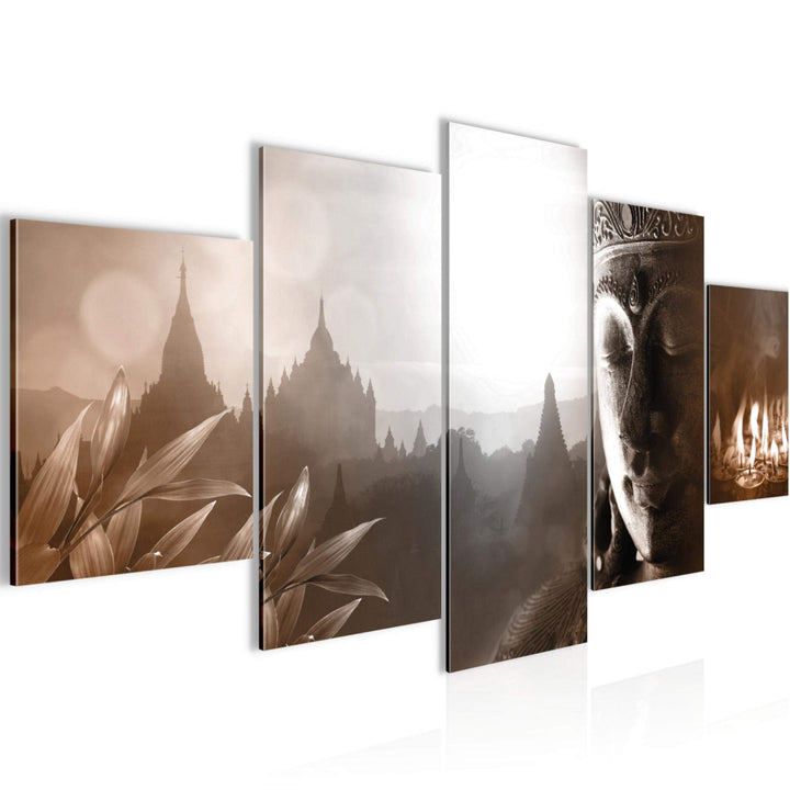 Runa Art Wandbilder Blumen Orchidee 5 Teilig Bild auf Vlies Leinwand Deko Wohnzimmer Zen Rot Grau 01