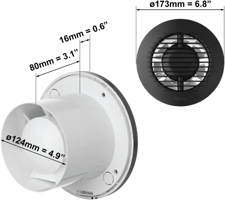 EUROPLAST Ø 125mm Bad-Lüfter - Fan zur Belüftung in Bad und WC gegen Feuchtigkeit - Leise Ventilator