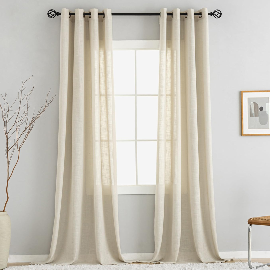 VOILYBIRD Natürliche Leinenstruktur Vorhänge mit Ösen Leinen Gardinen für Wohnzimmer (Beige, HxB 160