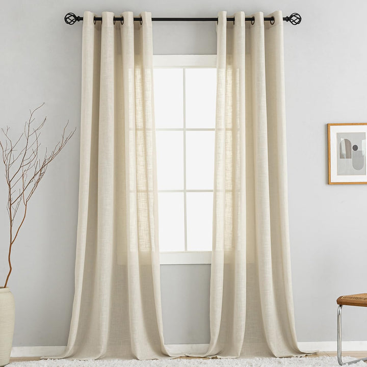 VOILYBIRD Natürliche Leinenstruktur Vorhänge mit Ösen Leinen Gardinen für Wohnzimmer (Beige, HxB 160
