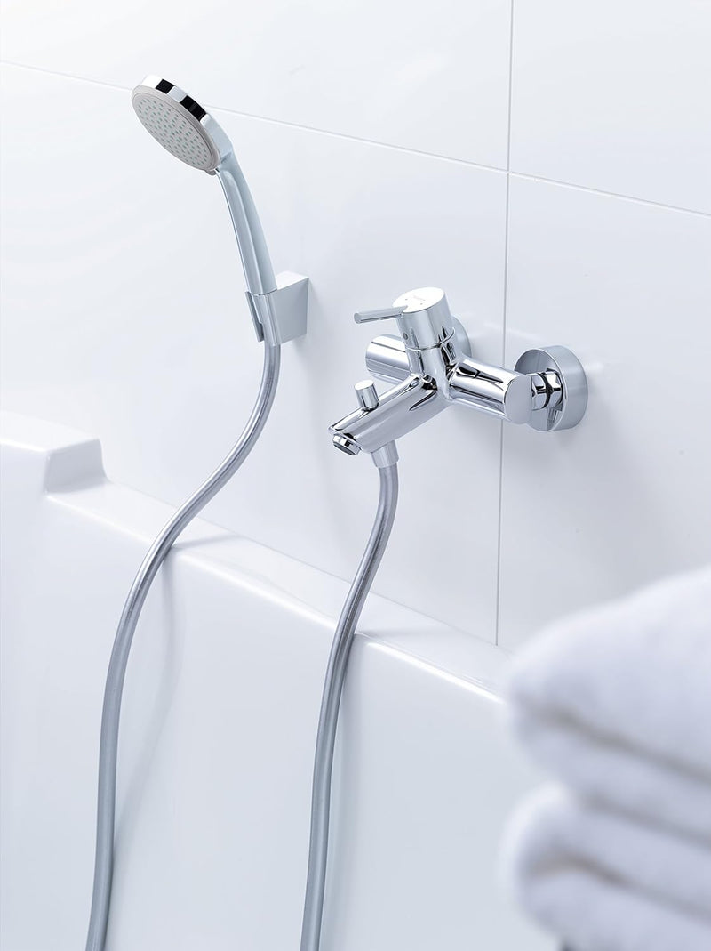 hansgrohe Croma 100 Duschkopf, inkl. Duschkopfhalter, 3 Strahlarten, Chrom Set mit Brauseschlauch 1,