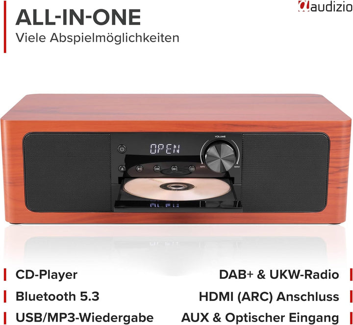 Audizio Lunata - DAB Radio mit CD Player, 100W Stereoanlage mit CD & Bluetooth 5.3 - Musikanlage mit