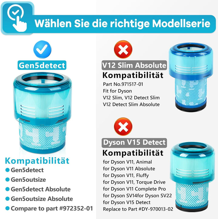 3 Stück Gen5detect HEPA-Ersatzfilter kompatibel mit Dyson Gen5detect Absolute kabelloser Staubsauger
