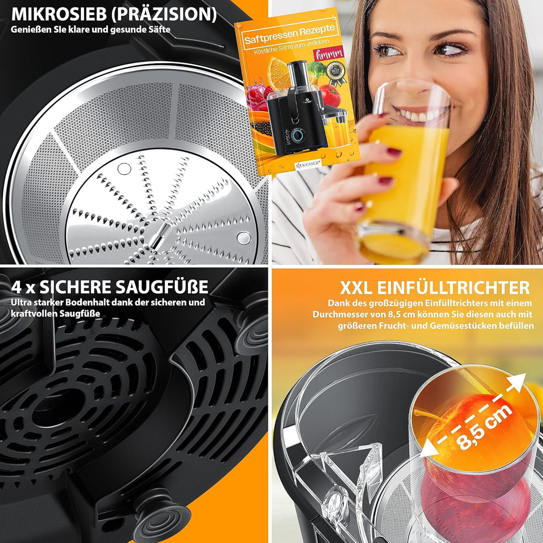 KESSER® Entsafter für Obst und Gemüse aus Edelstahl 1100W grosse 85 mm Einfüllöffnung inkl. Reinigun