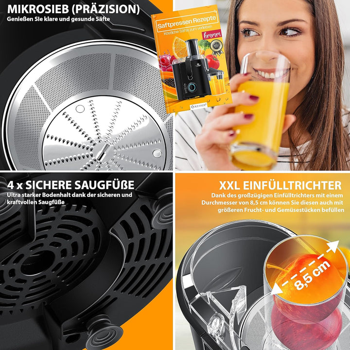 KESSER® Entsafter für Obst und Gemüse aus Edelstahl 1100W grosse 85 mm Einfüllöffnung inkl. Reinigun