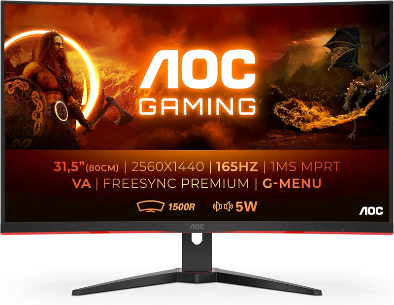 AOC Gaming CQ32G2SE - 32 Zoll QHD Curved Monitor, 165 Hertz, 1ms, FreeSync Premium (2560x1440, HDMI,