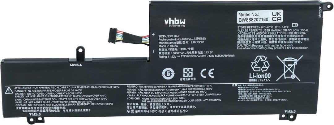vhbw Akku kompatibel mit Lenovo Yoga 720-15IKB (80X700BRGE), 720-15IKB-80X7 Notebook (6150mAh, 11.56