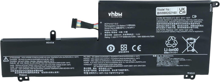 vhbw Akku kompatibel mit Lenovo Yoga 720-15IKB (80X700BRGE), 720-15IKB-80X7 Notebook (6150mAh, 11.56