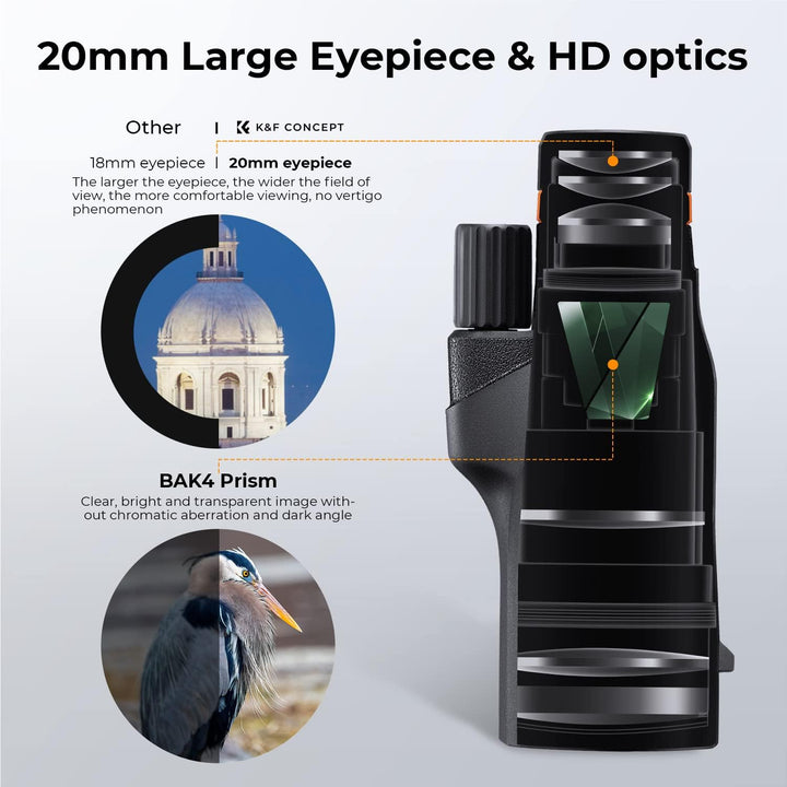 K&F Concept Monokular Teleskop 12x50 HD Handy Fernrohr Mit Arca-Schnittstelle für Vogelbeobachtung,