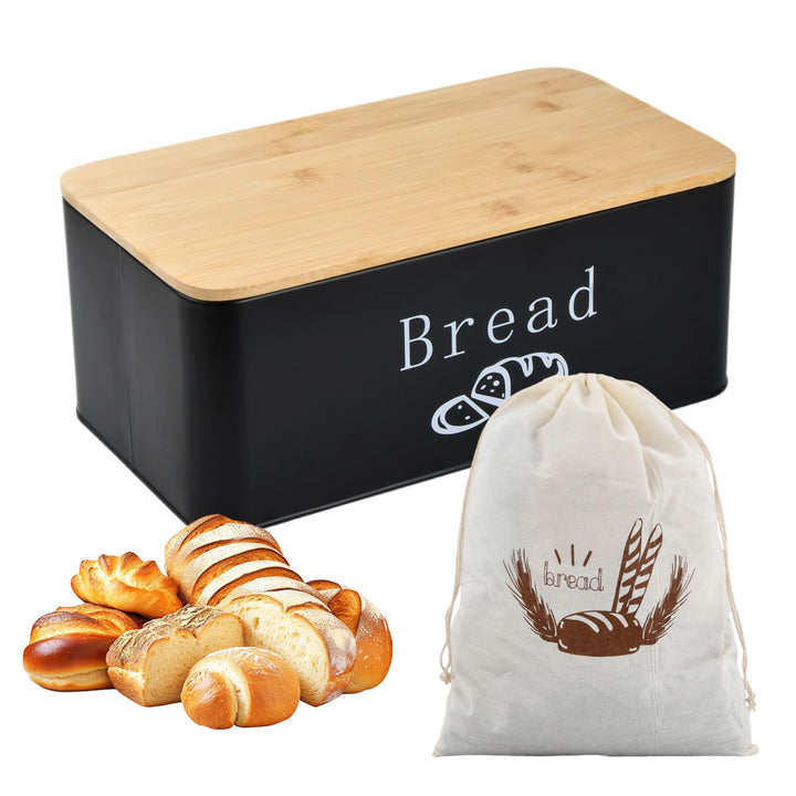 Joyan Brotkasten Metall mit Bambusdeckel als Schneidebrett - Grosse Brotbox für langanhaltende Frisc