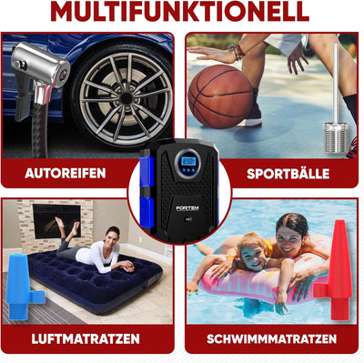 Fortem Tragbarer Kompressor Autoreifen, Kompressor Fahrrad, 12V Autoreifen Pumpe und Fahrradpumpe El