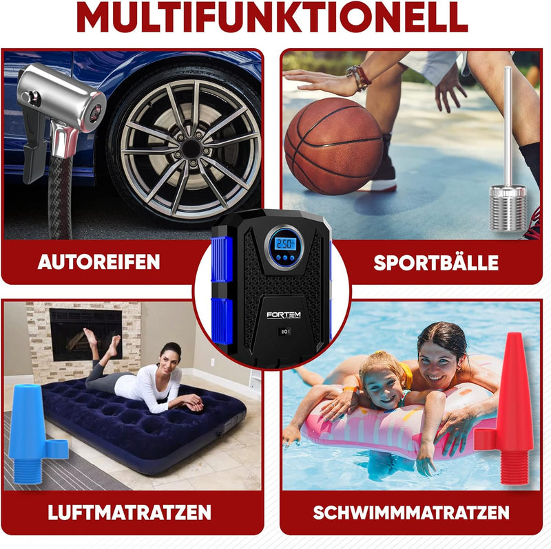 Fortem Tragbarer Kompressor Autoreifen, Kompressor Fahrrad, 12V Autoreifen Pumpe und Fahrradpumpe El