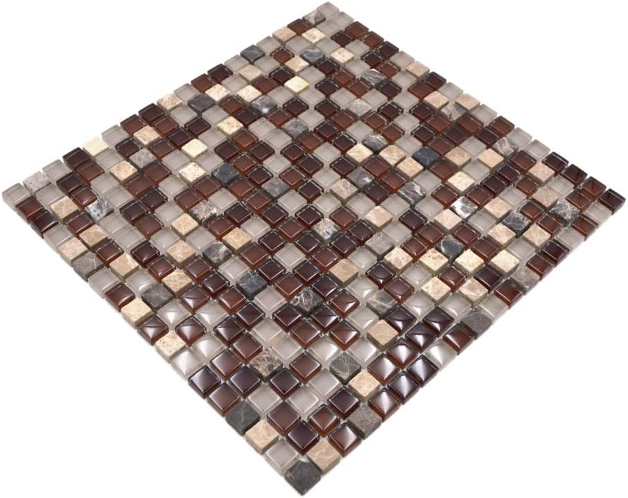 Mosaik Quadrat Crystal/Stein mix braun Glas Naturstein Fliesenspiegel, Mosaikstein Format: 15x15x8 m