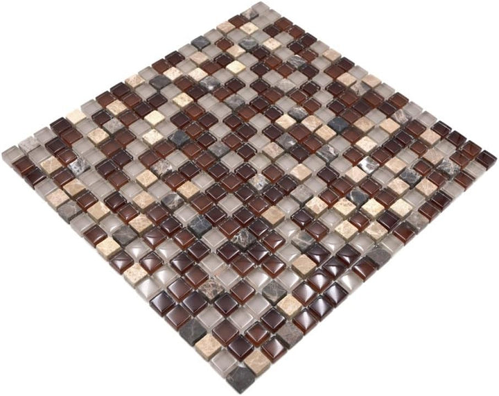 Mosaik Quadrat Crystal/Stein mix braun Glas Naturstein Fliesenspiegel, Mosaikstein Format: 15x15x8 m