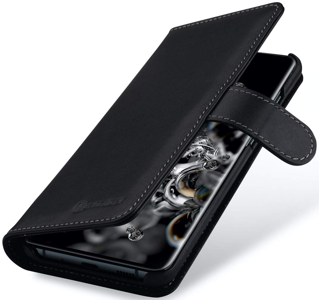 STILGUT Talis kompatibel mit Samsung Galaxy S20 Ultra Hülle mit Kartenfach aus Leder, Wallet Case, L