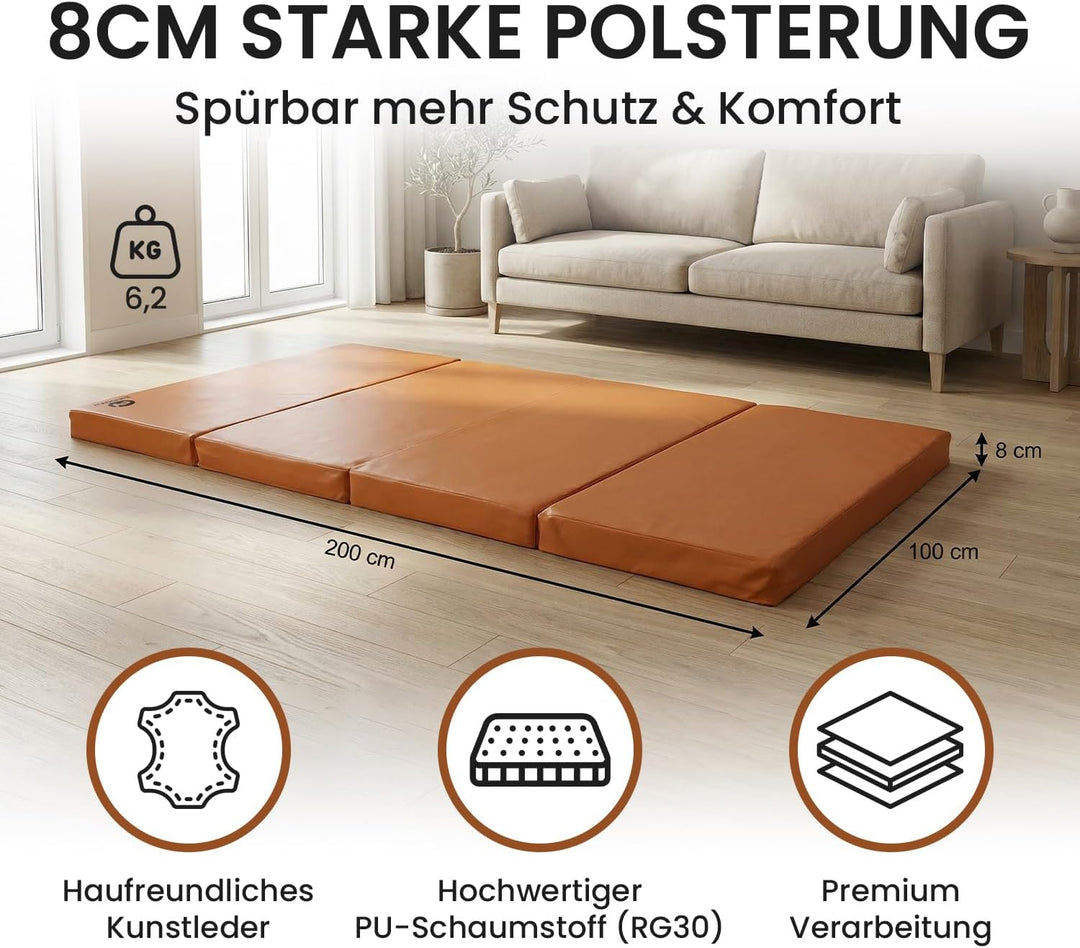 Jeflex - klappbare Weichbodenmatte & Turnmatte 200 x 100 x 8 cm MADE IN GERMANY/Gymnastikmatte tragb